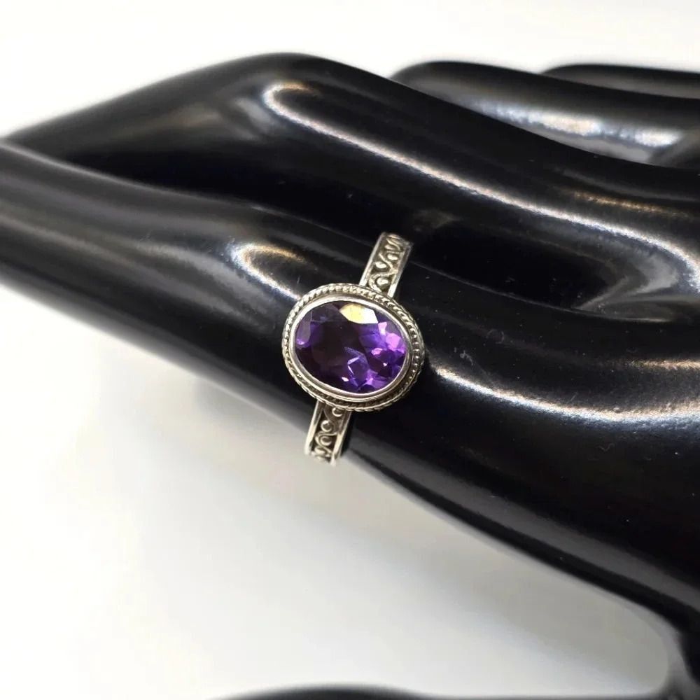 Sterling Silver - SARDA Amethyst Braided Pebbled Ring Size 8 - 3.5g